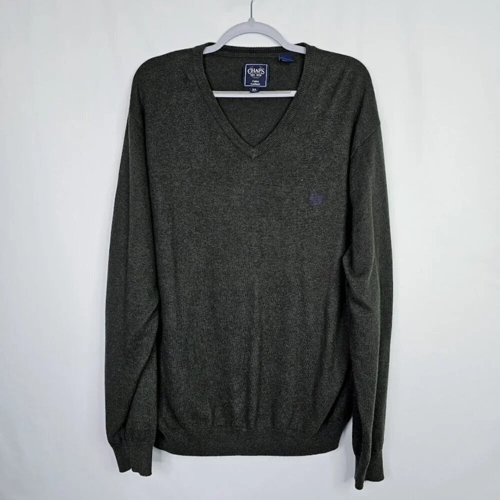 CHAPS RALPH LAUREN Men's Pullover Sweater Size XL CHARCOAL GRAY Cotton Cashmere - Picture 2 of 7